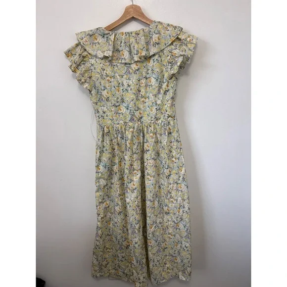 O.p.t. Kate Floral Poplin Ruffle V-Neck Dress – Multicolor – Size L - Picture 5 of 5